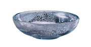 Rundes Glas-Waschbecken mit grauer marmorierter Oberfläche im Metallic-Look