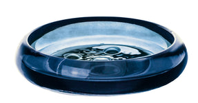 Runde, dunkelblaue Glas-Seifenschale mit glatter, glänzender Oberfläche