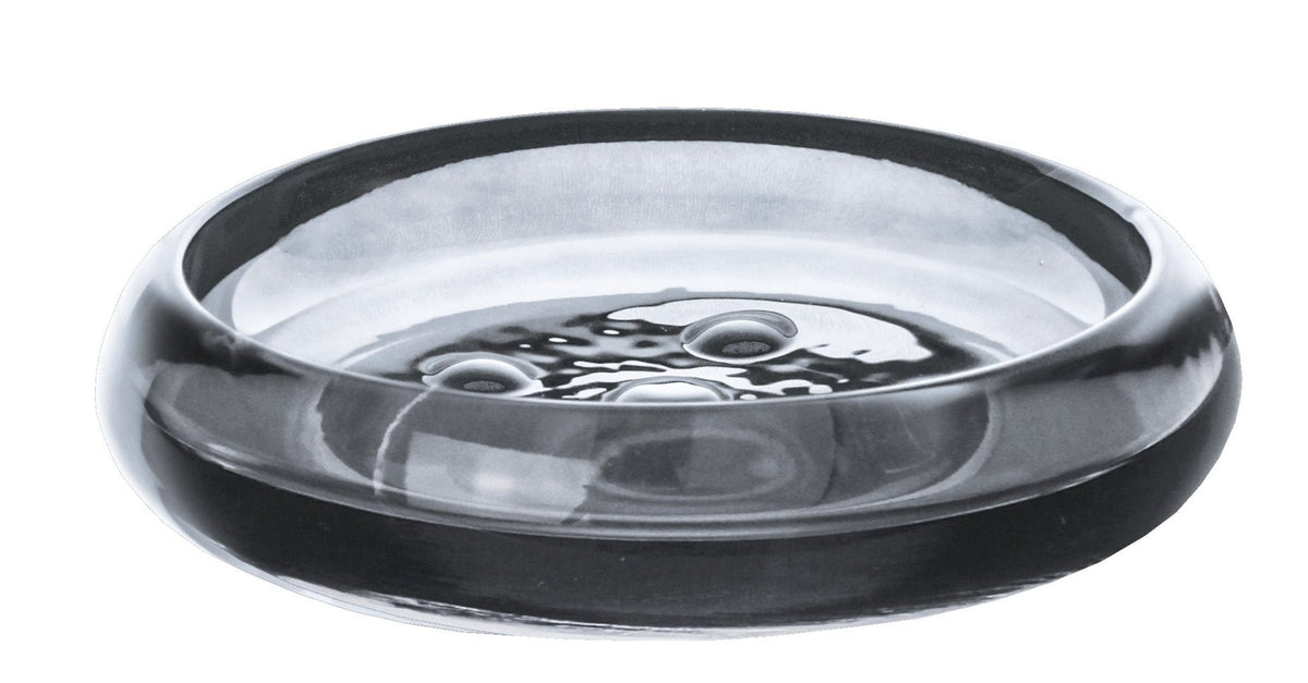 Runde, transparente Seifenschale aus Glas mit erhöhten Noppenboden