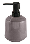 Grauer Seifenspender aus Keramik mit schwarzem Pumpkopf, modernes Design