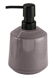 Grauer Seifenspender aus Keramik mit schwarzem Pumpkopf, modernes Design