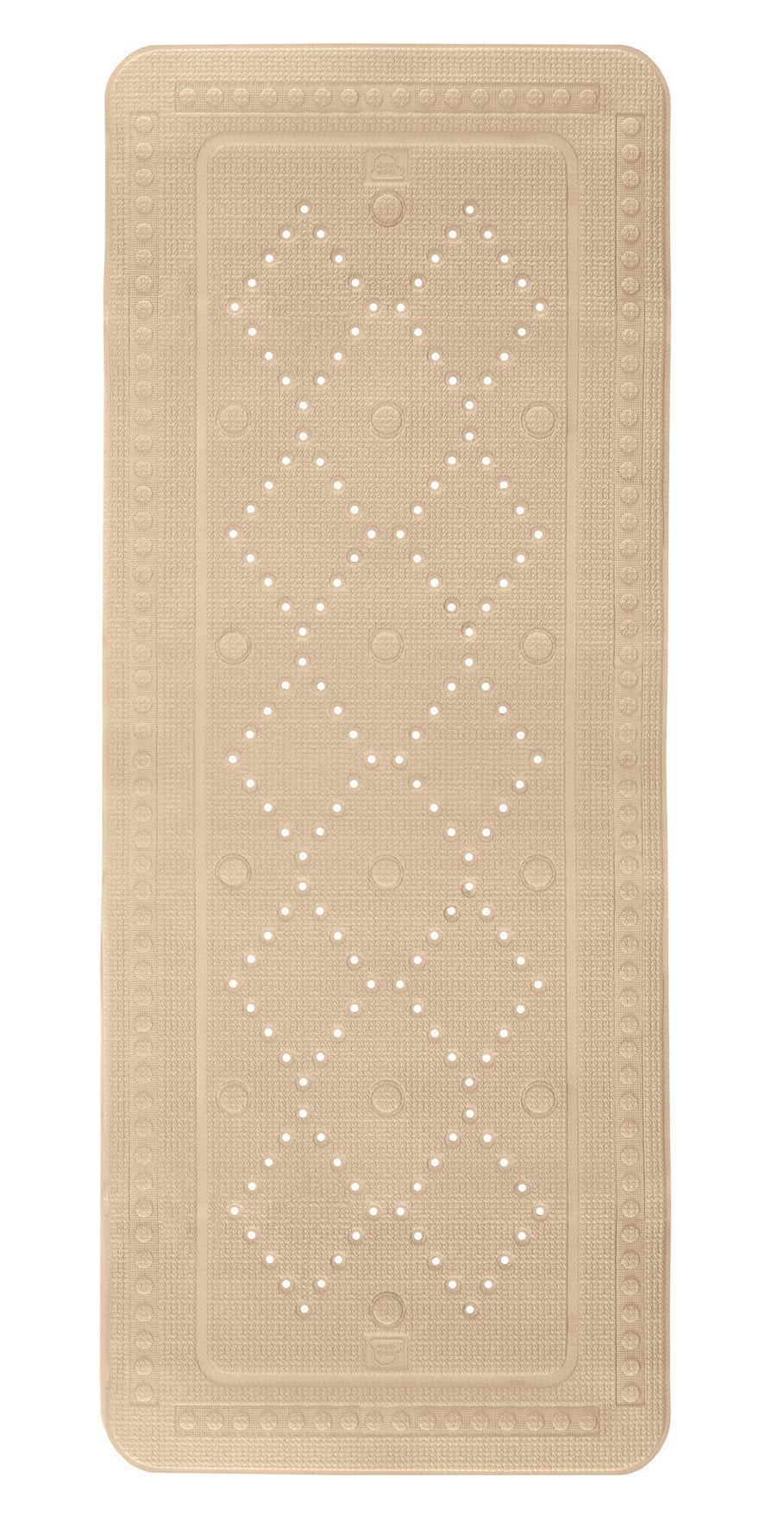 Beige rutschfeste Badewannenmatte in Rechteckform mit Lochmuster