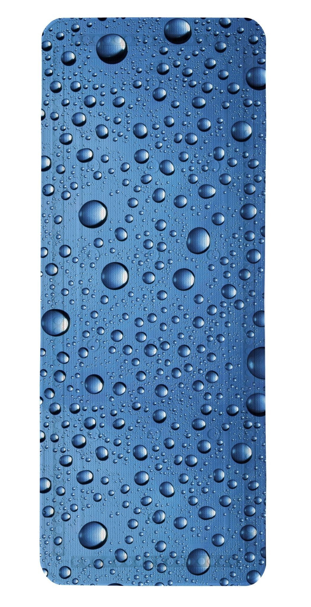 Blaue Badematte mit realistischem Wassertropfen-Muster auf der Fläche