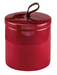 Rote, zylindrische Badaufbewahrungsdose mit Deckel und Schlaufe oben