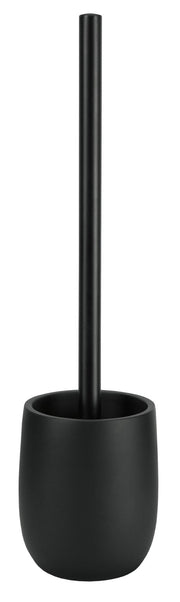 Schwarze WC-Bürste mit mattem, rundem Behälter in modernem Design