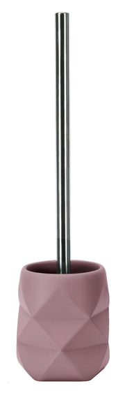 Toilettenbürste mit rosafarbenem, strukturiertem Halter und Metallstiel