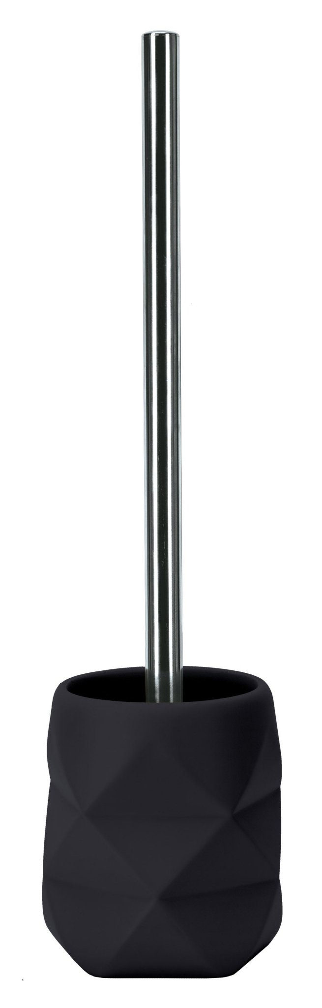 Toilettenbürste mit schwarzem, facettiertem Halter und Metallstiel