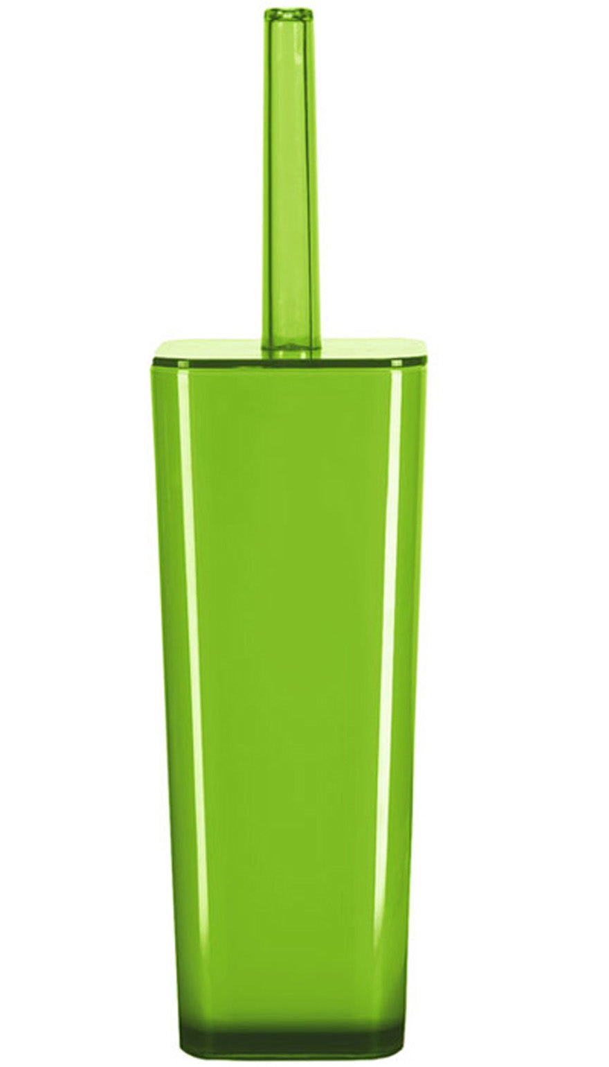 Transparenter, grüner WC-Bürstenhalter aus Kunststoff in eckiger Form