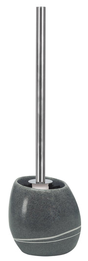 Grauer ovaler WC-Bürstenhalter aus Stein mit langem Edelstahlstiel