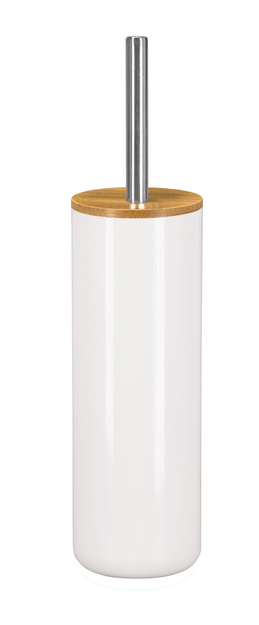Moderne elegante WC-Bürstengarnitur in Weiß mit Holzdeckel, Metallgriff