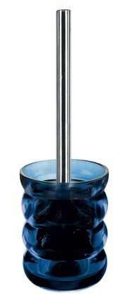 Blauer, gerippter WC-Bürstenhalter aus Glas mit verchromtem Stiel