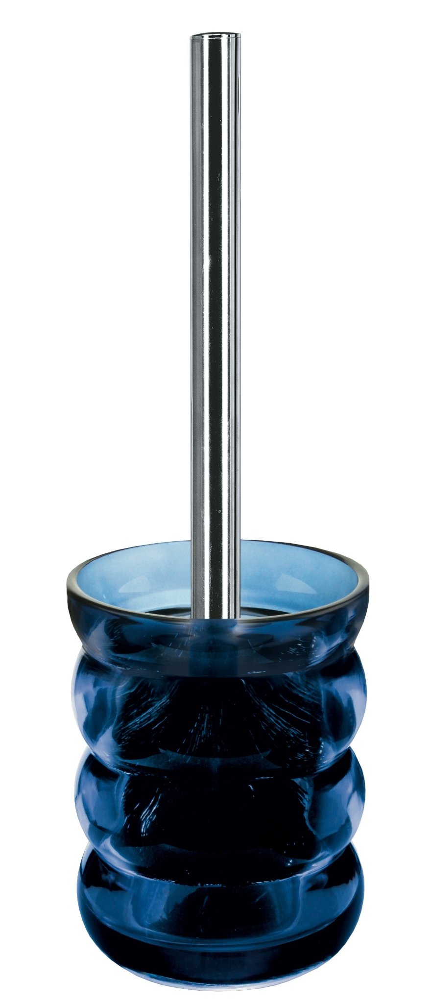 Blauer, gerippter WC-Bürstenhalter aus Glas mit verchromtem Stiel
