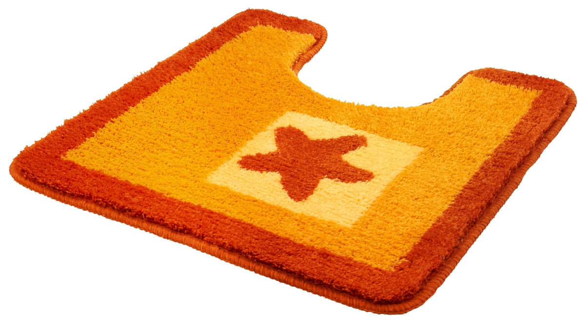 Orange-gelber WC-Vorleger mit mittigem Sternmotiv und vorderer Aussparung