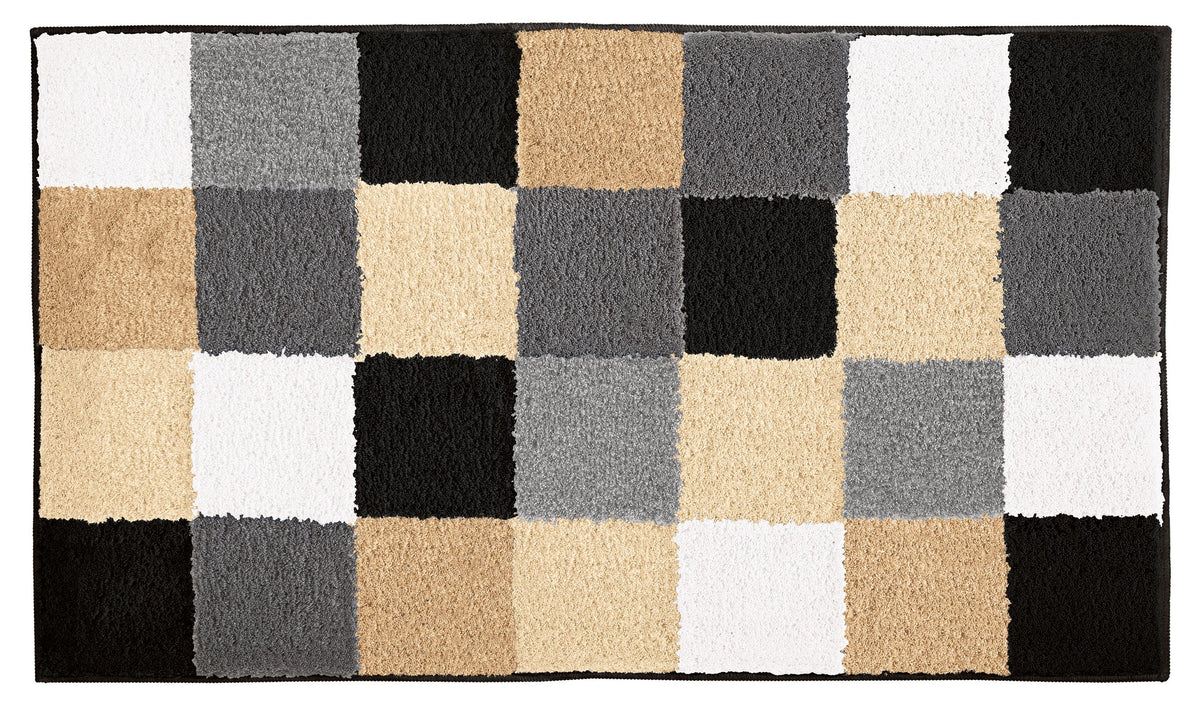 Rechteckiger Badteppich mit kariertem Muster in Beige, Grau, Schwarz