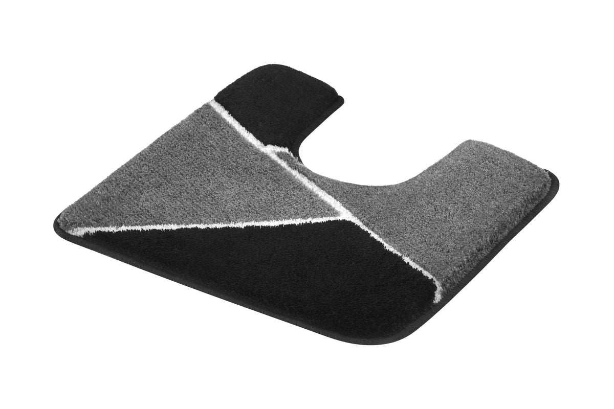 U-förmiger WC-Teppich in Schwarz und Grau mit geometrischem Muster