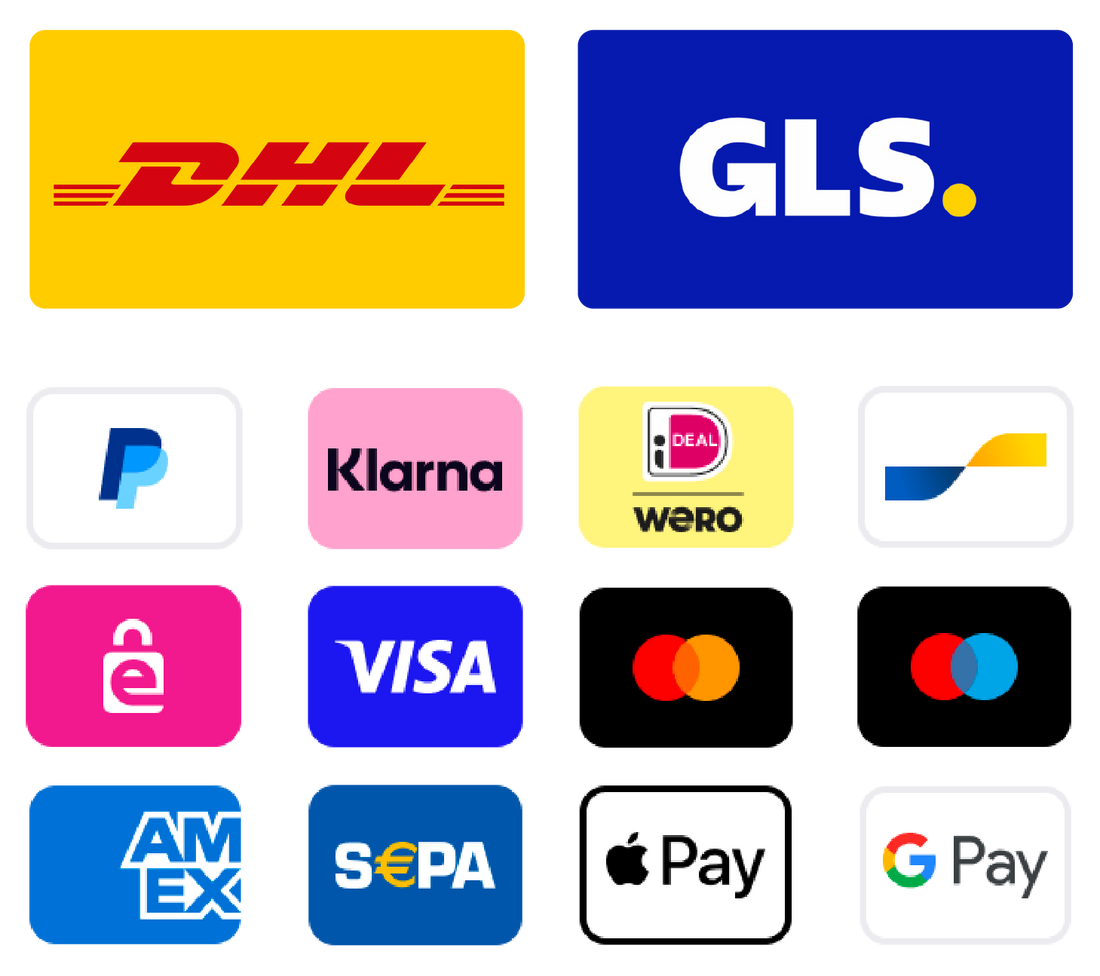 Logos verschiedener Versanddienstleister und Online-Zahlungsanbieter