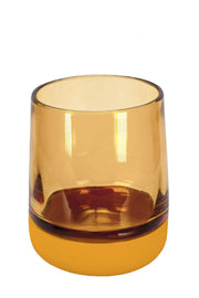 Runder, bernsteinfarbener Zahnputzbecher aus Glas mit dickem Boden