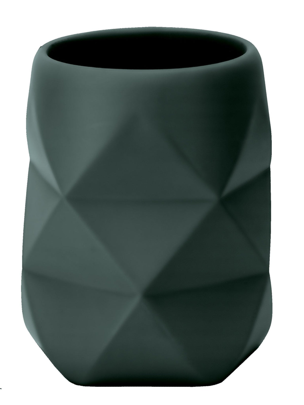 Dunkelgrüner Zahnputzbecher mit markanter geometrischer Rautenoberfläche