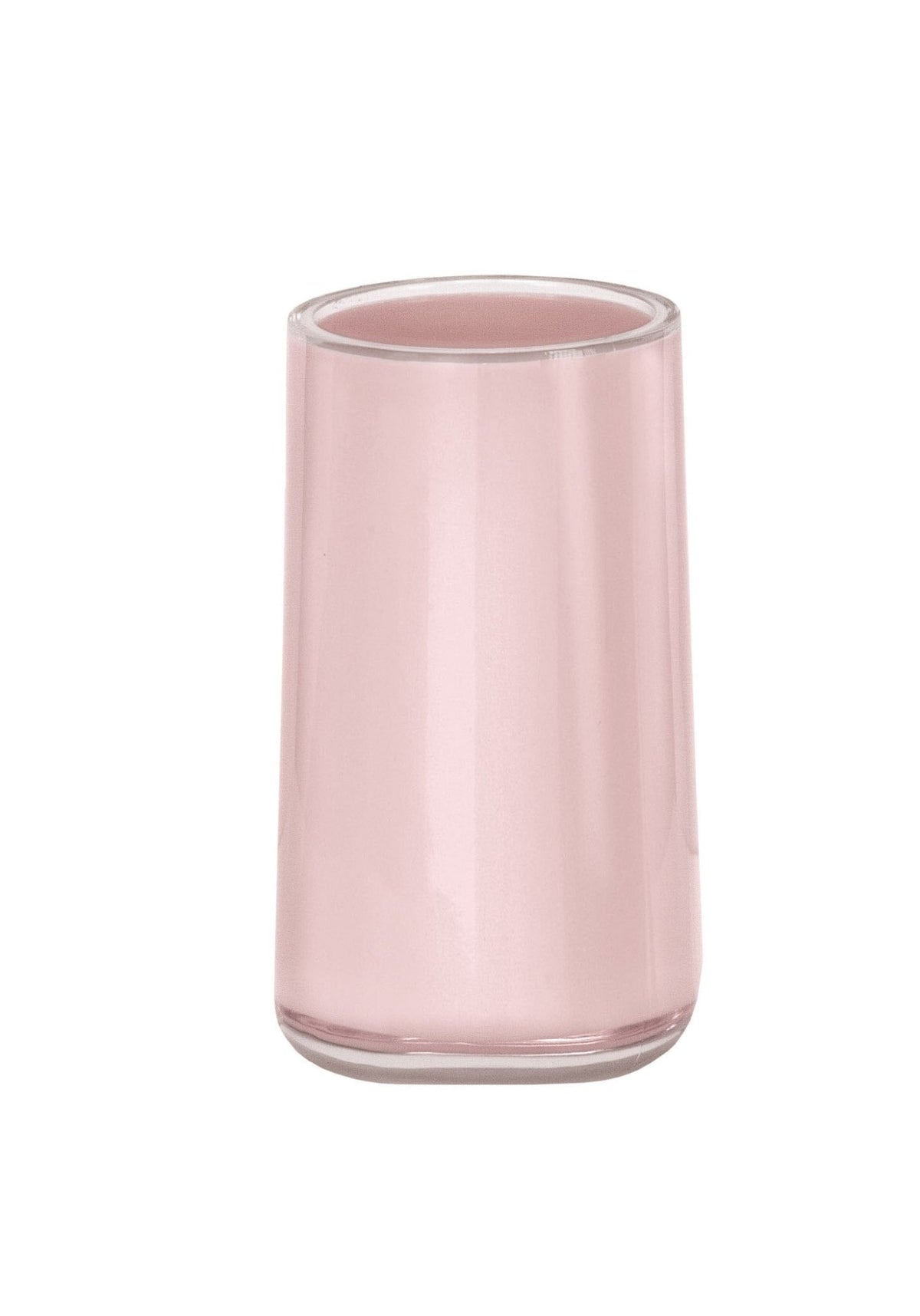 Zylindrischer Zahnputzbecher aus rosa Glas mit glatter Oberfläche