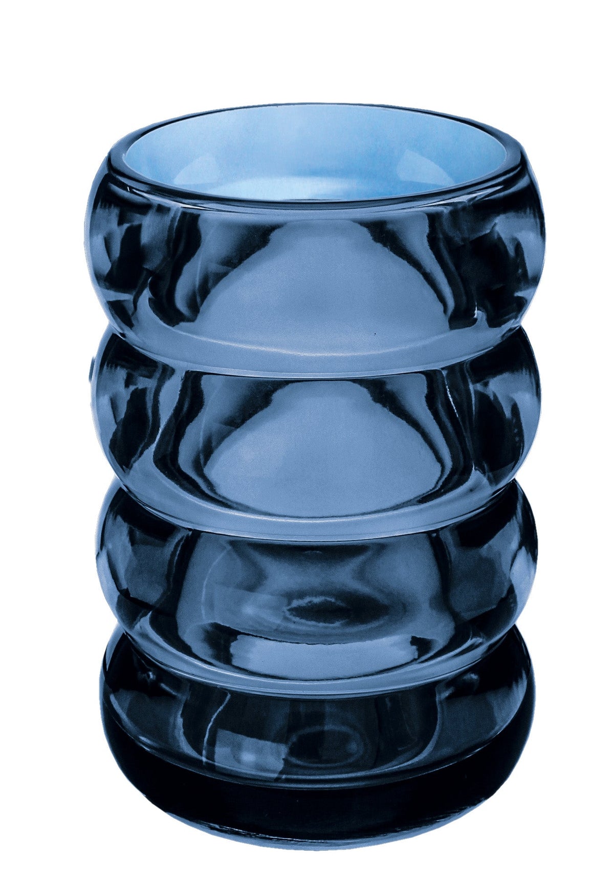 Blauer, gerippter Glasbecher für Bad oder Zahnbürsten im modernen Design